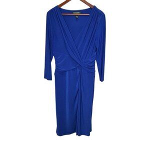Lauren Ralph Lauren Vneck Faux Wrap Long Sleeve Midi Dress Size 10